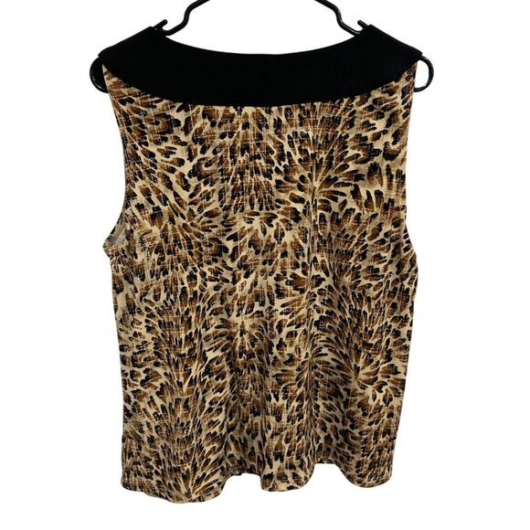 Ruby Rd. Petite Sleeveless Animal Print Top Embellished Black Collar Sz PXL - Picture 2 of 10